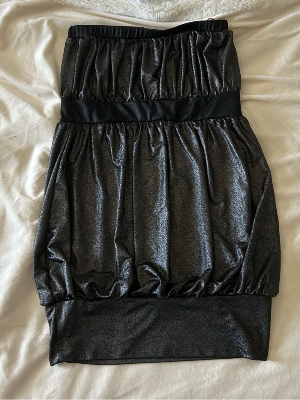 y2k silver seductions strapless dress!